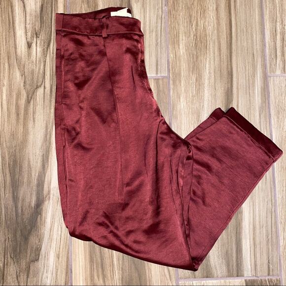 H&M Satin Relaxed Fit Cropped tapered leg cuffed hem pants Burgundy size 6 - Picture 11 of 13